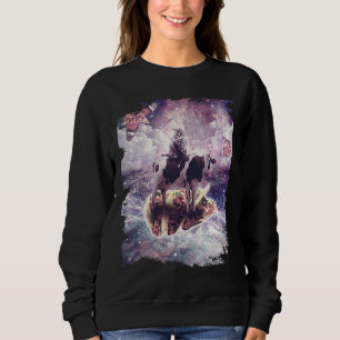 Space Cat Riding Cow Unicorn  Pizza & Taco Sweatshirt