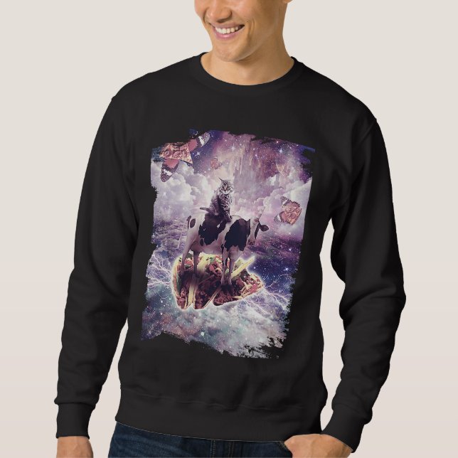 Space Cat Riding Cow Unicorn  Pizza & Taco Sweatshirt (Front)