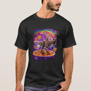 Space Cat Riding Dinosaur rex Unicorn on Pizza and T-Shirt