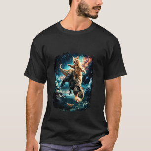Space Cat Riding Dinosaur T Rex T-Shirt