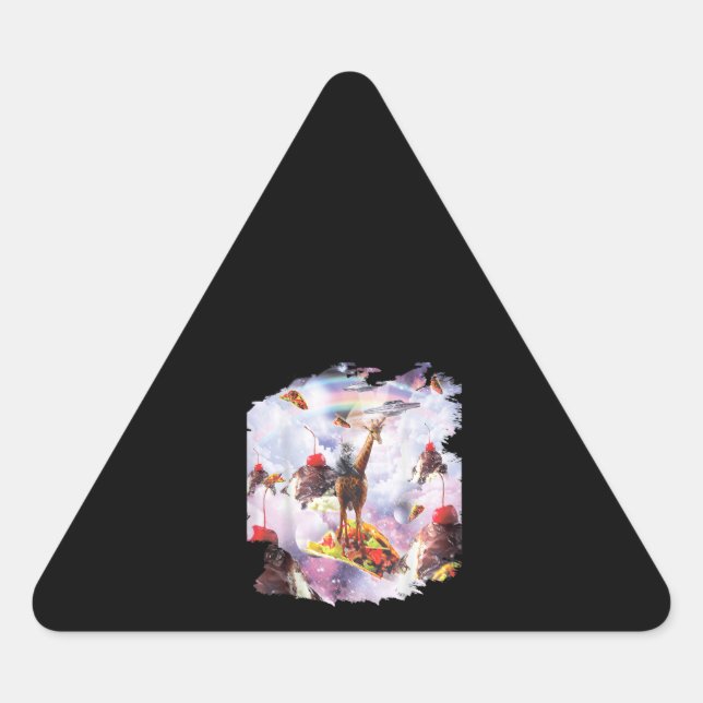 Space Cat Riding Giraffe - Ice Cream & Taco Triangle Sticker (Front)