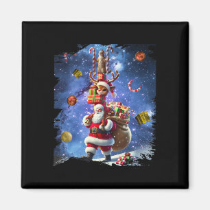 Space Cat Riding Reindeer And Santa Christmas Magnet