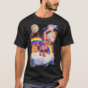 Space Cat riding Trex Turtle Planets Cosmic T-Shirt