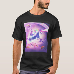 Space Cat Riding Unicorn Laser Tacos And Rainbow T-Shirt