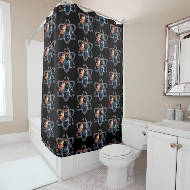 Space Cat Science Shower Curtain (In Situ)