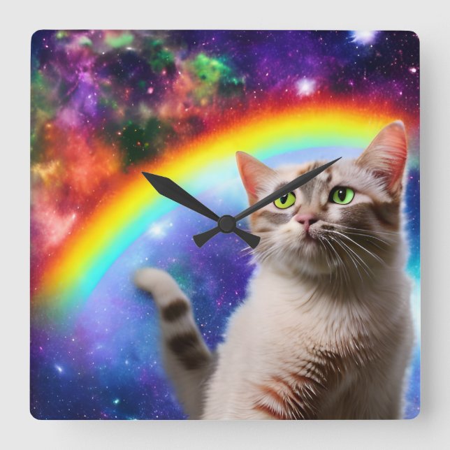 Space Cat Square Wall Clock (Front)