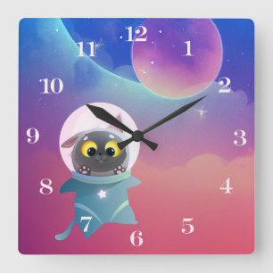 Space Cat Wall Kids Clock