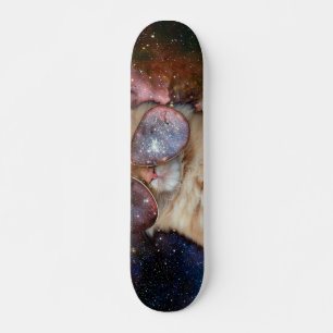 Space cat wearing sunglasses skateboard