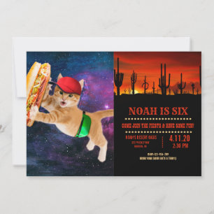 Space cat with caps and fanny pack invitation