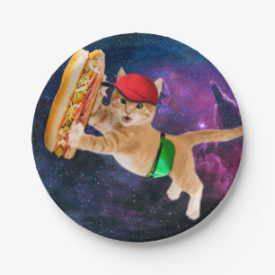 Space cat with caps and fanny pack paper plate