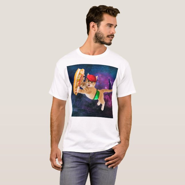 Space cat with caps and fanny pack T-Shirt (Front Full)