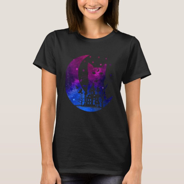 Space Cat With Moon Bisexual Flag Bisexuality Prid T-Shirt (Front)