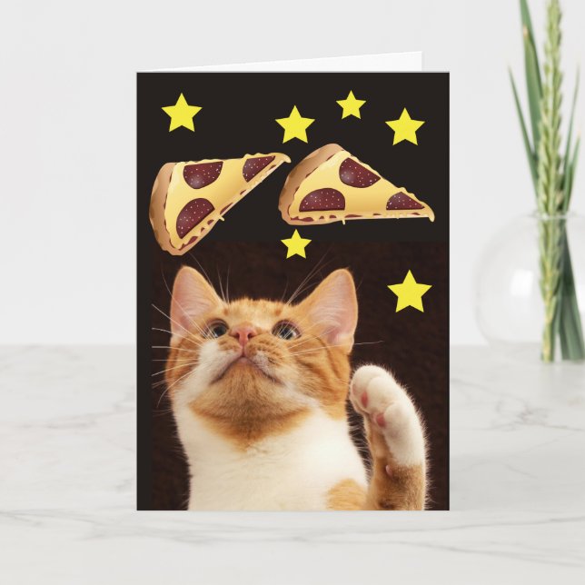 SPACE CAT WITH PIZZA BIRTHDAY CARDS (Front)
