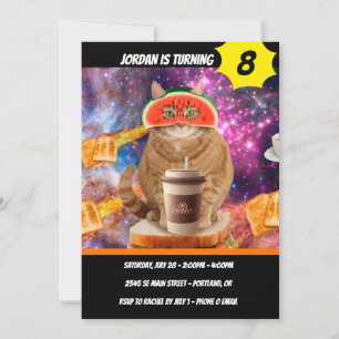 Space cat with watermelon glasses invitation