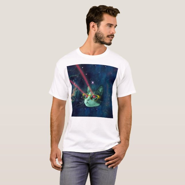 Space cat with yelow glasses T-Shirt (Front Full)
