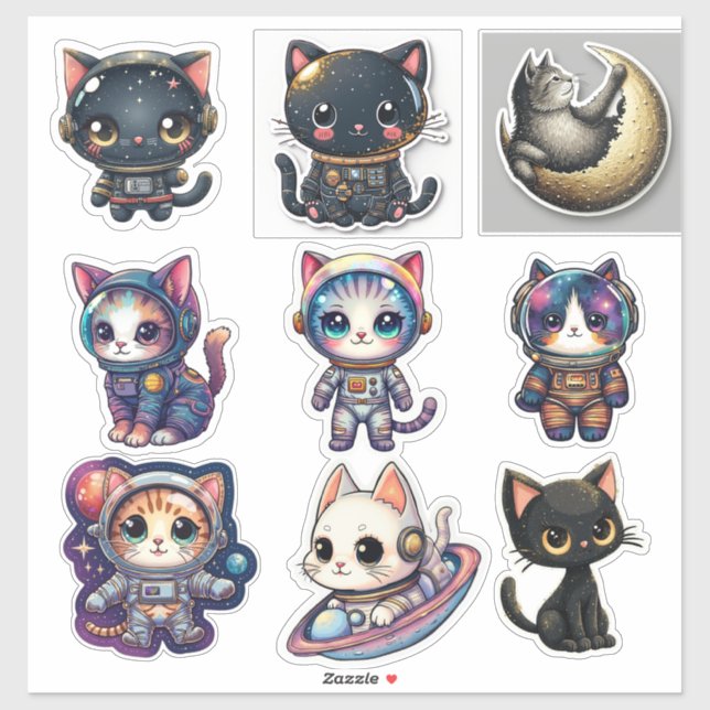 Space Cats -Custom-Cut Vinyl Sticker (Sheet)