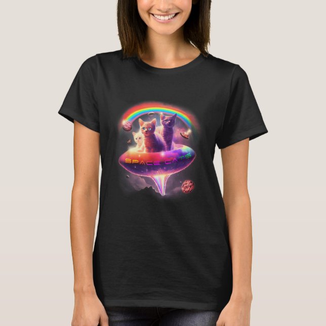 Space Cats Eating Pizza  Kitty Cosmic Pride Galaxy T-Shirt (Front)
