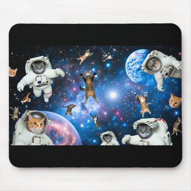 Space Cats Stars Planets Astronauts Mouse Pad (Front)