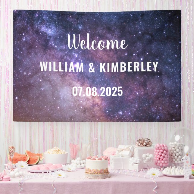 Space Celestial Sky Galaxy Nebula Elegant Wedding  Banner (Party)