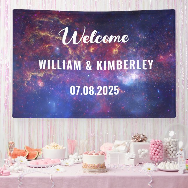 Space Celestial Sky Galaxy Nebula Elegant Wedding  Banner (Party)