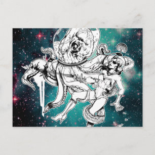 Space Chick and Octopus postcard