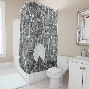 space city mono bw shower curtain