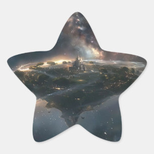 Space city suspended in the universe star sticker