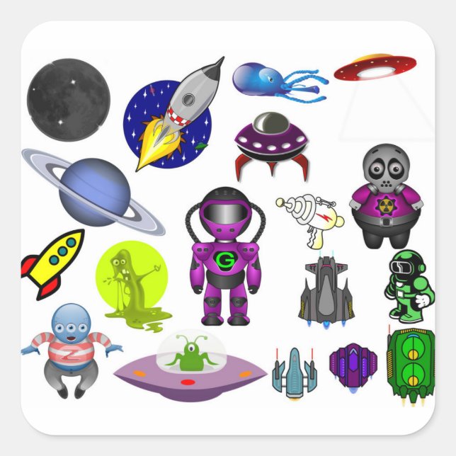 space clip art aliens space craft square sticker (Front)