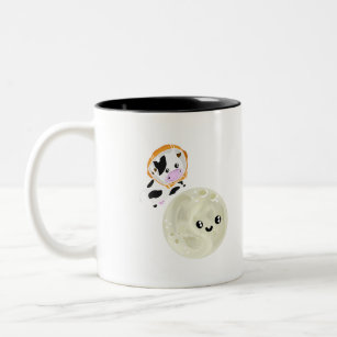 space cow jumps over the moon Two-Tone coffee mug