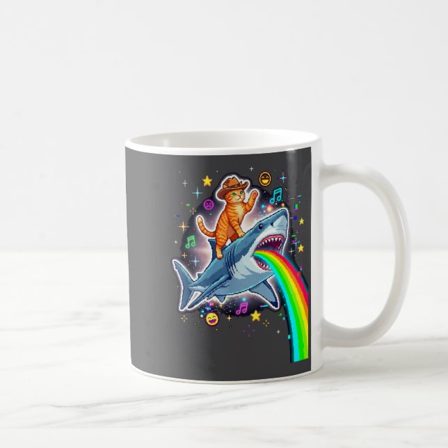 Space Cowboy Cat Riding Shark Rainbow Xel Art  Coffee Mug (Right)