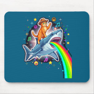 Space Cowboy Cat Riding Shark Rainbow Xel Art  Mouse Pad