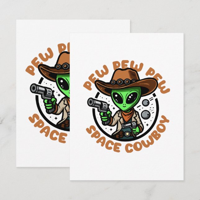 Space Cowboy Funny Alien Card (Front/Back)