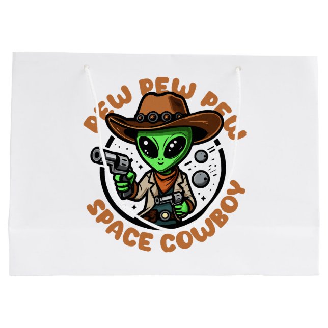 Space Cowboy Funny Alien Large Gift Bag (Back)