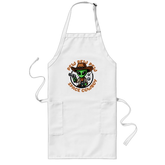 Space Cowboy Funny Alien Long Apron (Front)