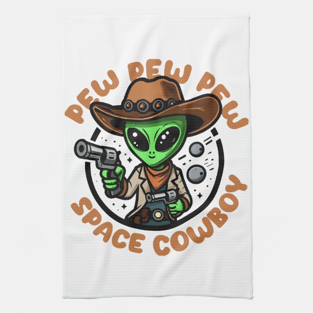 Space Cowboy Funny Alien Tea Towel (Vertical)