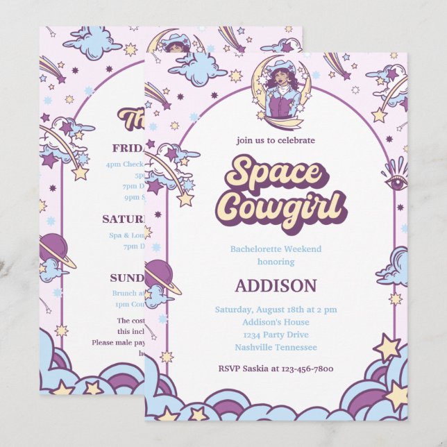 Space Cowgirl Bachelorette Invitation With Deets (Front/Back)