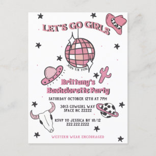 Space Cowgirl Bachelorette Party Invitation Postcard