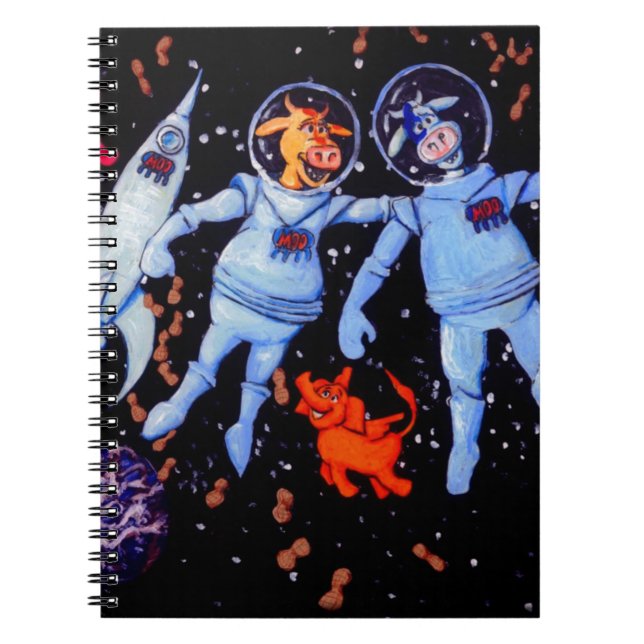 Space Cows Feed peanuts to Space Elephants Notebook (Front)
