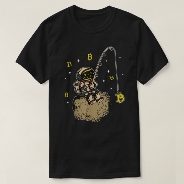 Space Crypto BTC Crypto Astronaut Fishing Bitcoin T-Shirt (Design Front)