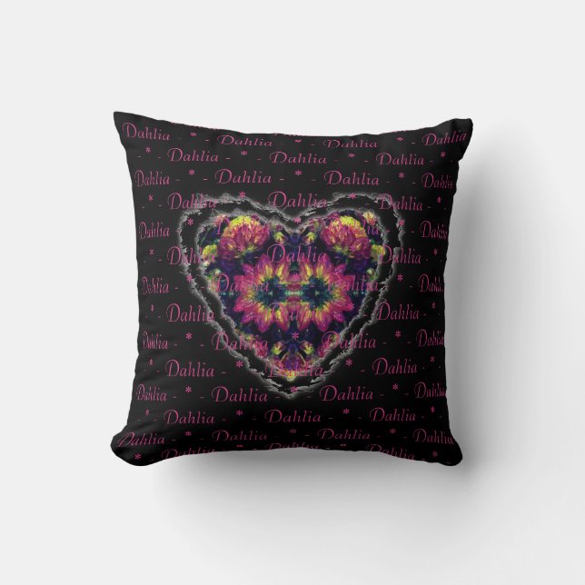 Space Dahlias Heart Tapestry Cushion (Front)