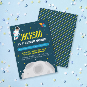 Space Dark Boy Astronaut Birthday Invitation