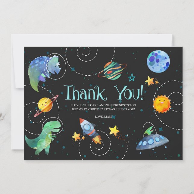 Space Dinosaur Galaxy Thank You Card (Front)