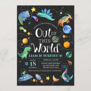 Space Dinosaur Out Of This World Galaxy Birthday Invitation