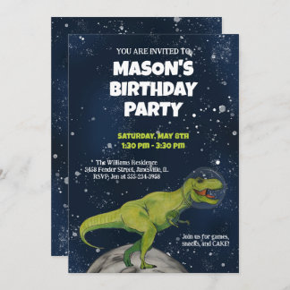 Space Dinosaur T-rex Birthday Party Invitation