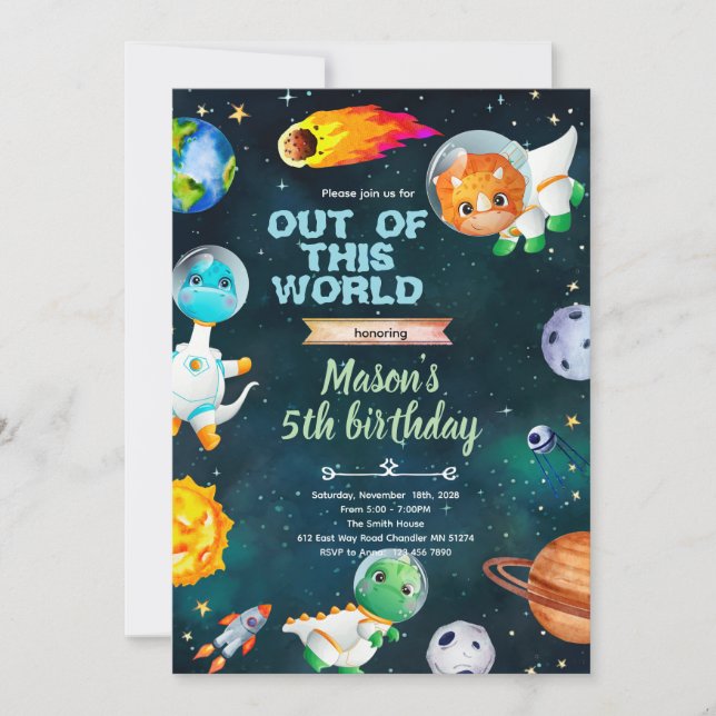Space Dinosaur theme invitation (Front)