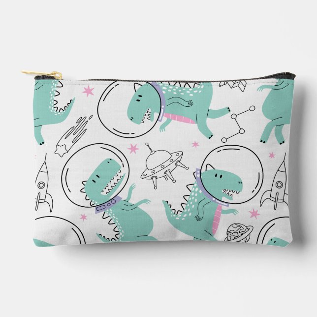Space Dinosaurs, Cute Dinosaurs, Space Ship, Stars Accessory Pouch (Front)