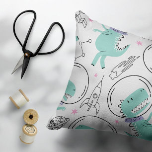 Space Dinosaurs, Cute Dinosaurs, Space Ship, Stars Decorative Cushion