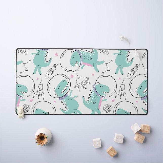 Space Dinosaurs, Cute Dinosaurs, Space Ship, Stars Desk Mat (Kids Table)