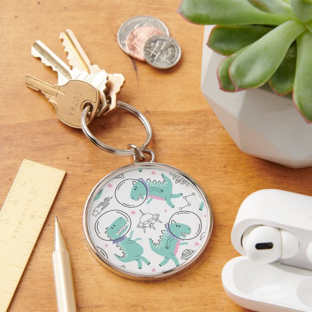 Space Dinosaurs, Cute Dinosaurs, Space Ship, Stars Key Ring (Desk)