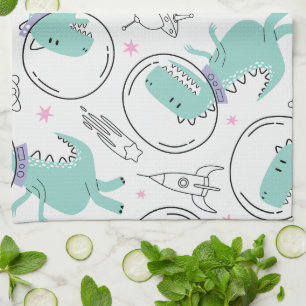 Space Dinosaurs, Cute Dinosaurs, Space Ship, Stars Tea Towel
